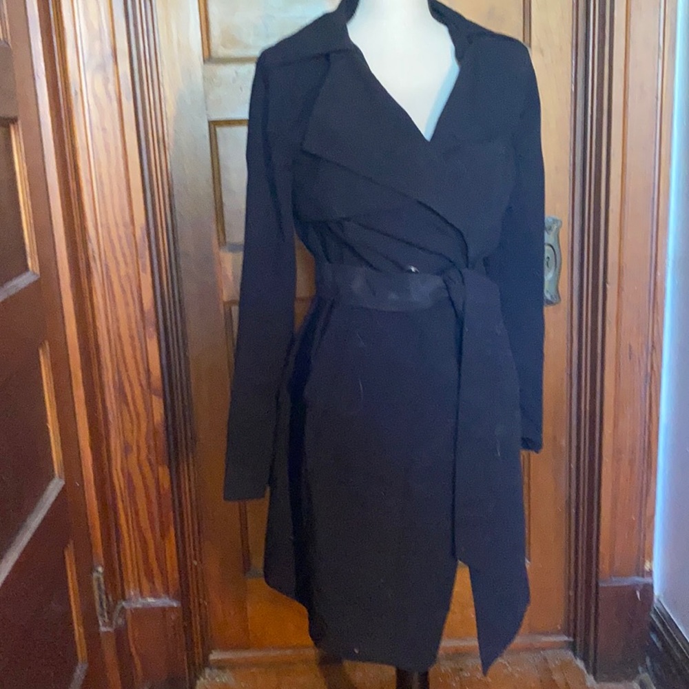 Black cotton single button trench coat